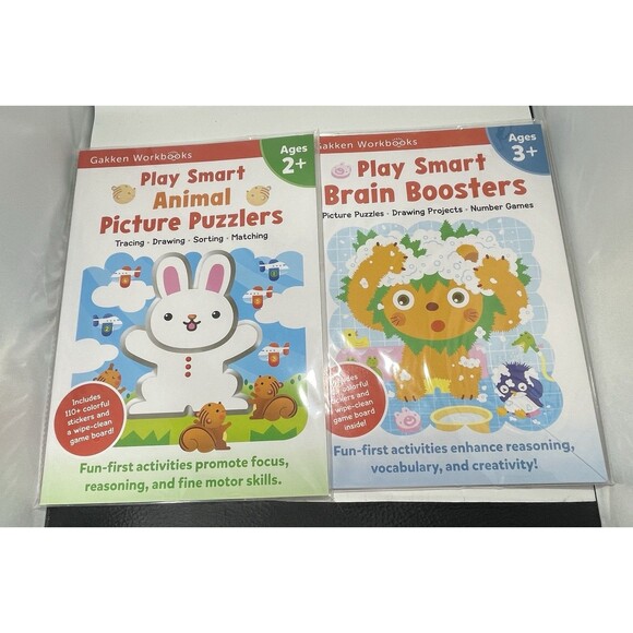 Gakken Other - Gakken Play Smart Workbook Set Animal Picture Puzzlers 2+ & Brain Boosters 3+